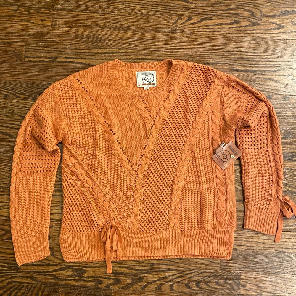 Rust Sweater White Braided Detail